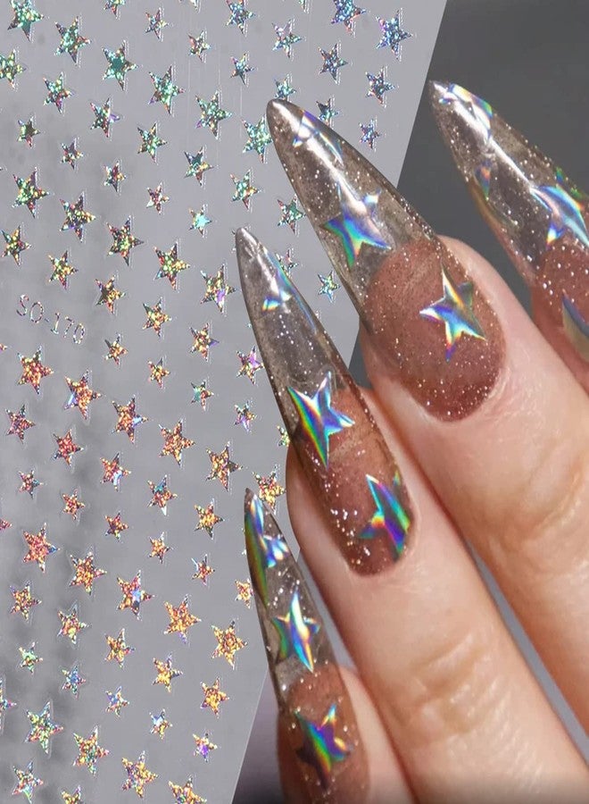 BSBTBZ 6 Sheets Star Nail Stickers 3D Glitter Shiny Gold Silver White Black Stars Nail Art Sticker Geometry Star Sticker DIY Transfer Decal Designs Nail Tips DIY Manicure Luxury Nail Art Decoration Supplies - Image 4